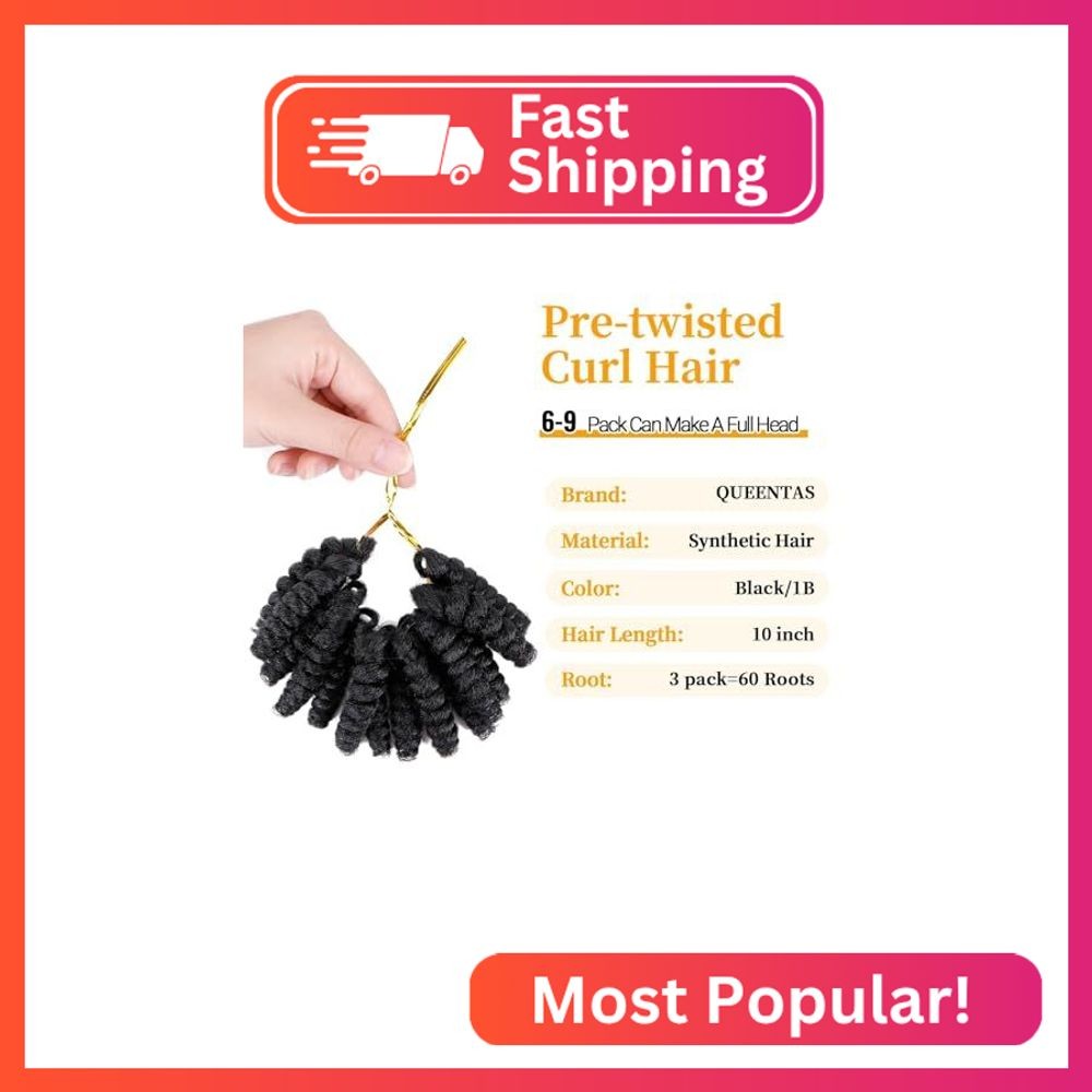 QUEENTAS 3 Packs 10 Inch 12MM Short Prelooped Synthetic Crochet Hair Extensions