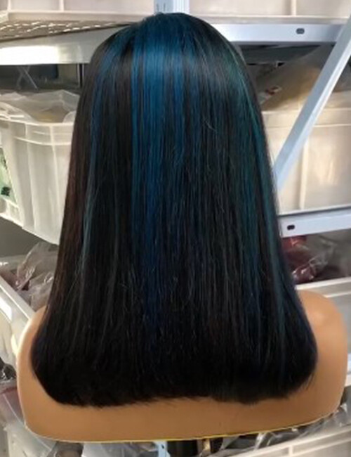 Bob Blue Purple Highlight Black 13x4lace Front Wig Brazilian 100% Human Hair Wig