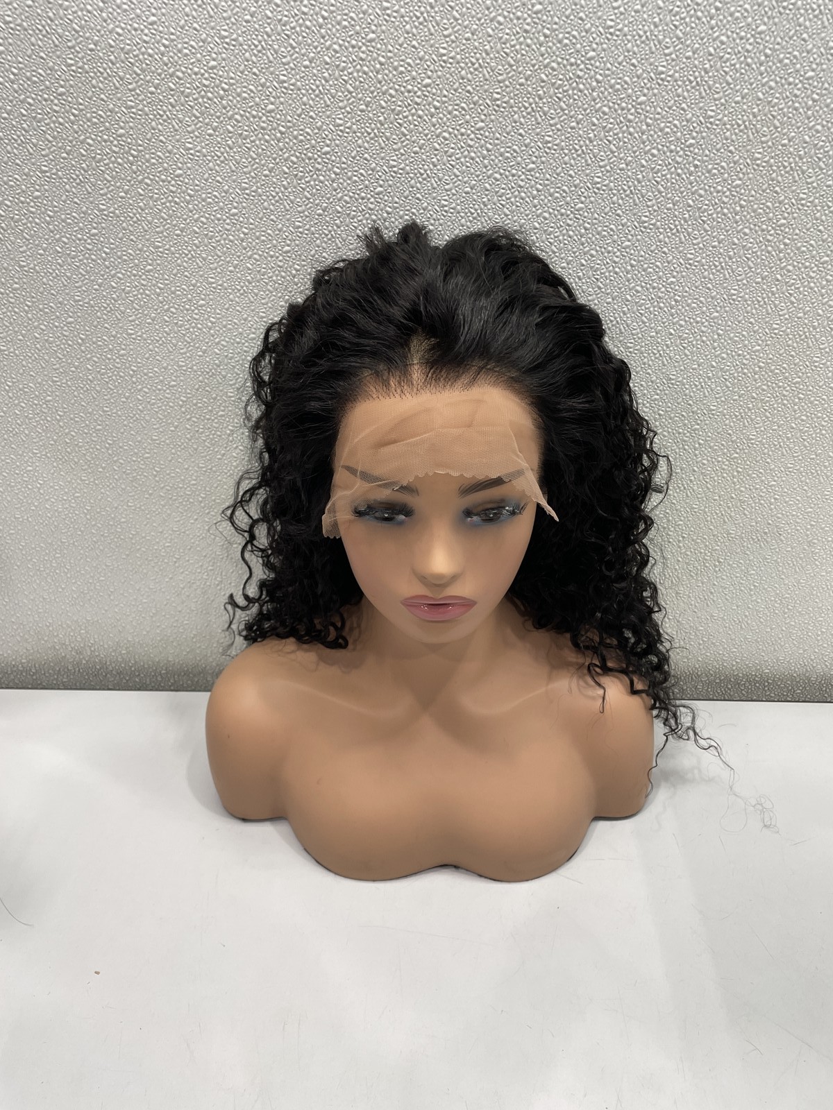 SNJON Natural Black Water Wave Human Hair Blend 13×6 Front Lace Wig, 18″