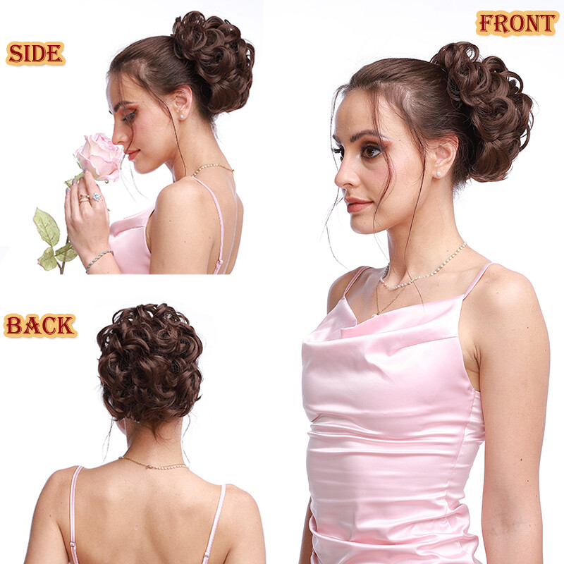 100% Real THICK Chignon Curly Messy Bun Updo Cover Clip in Hair Piece Extensions