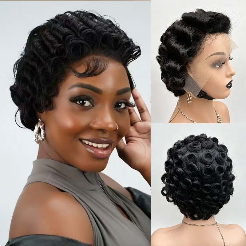 Short Curly Pixie Cut Wig 13×4 Lace Front Human Hair 6 Inch 1B# Black Women Wig