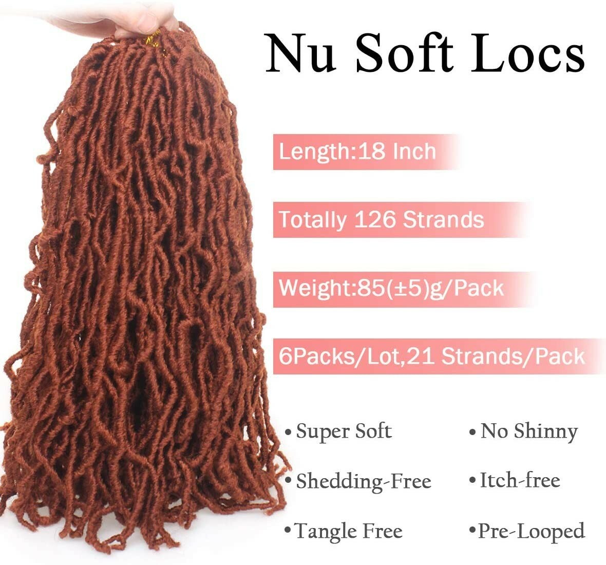 6pck 18 Inch Soft Locs Crochet Braids Hair Curly, color #350. I7