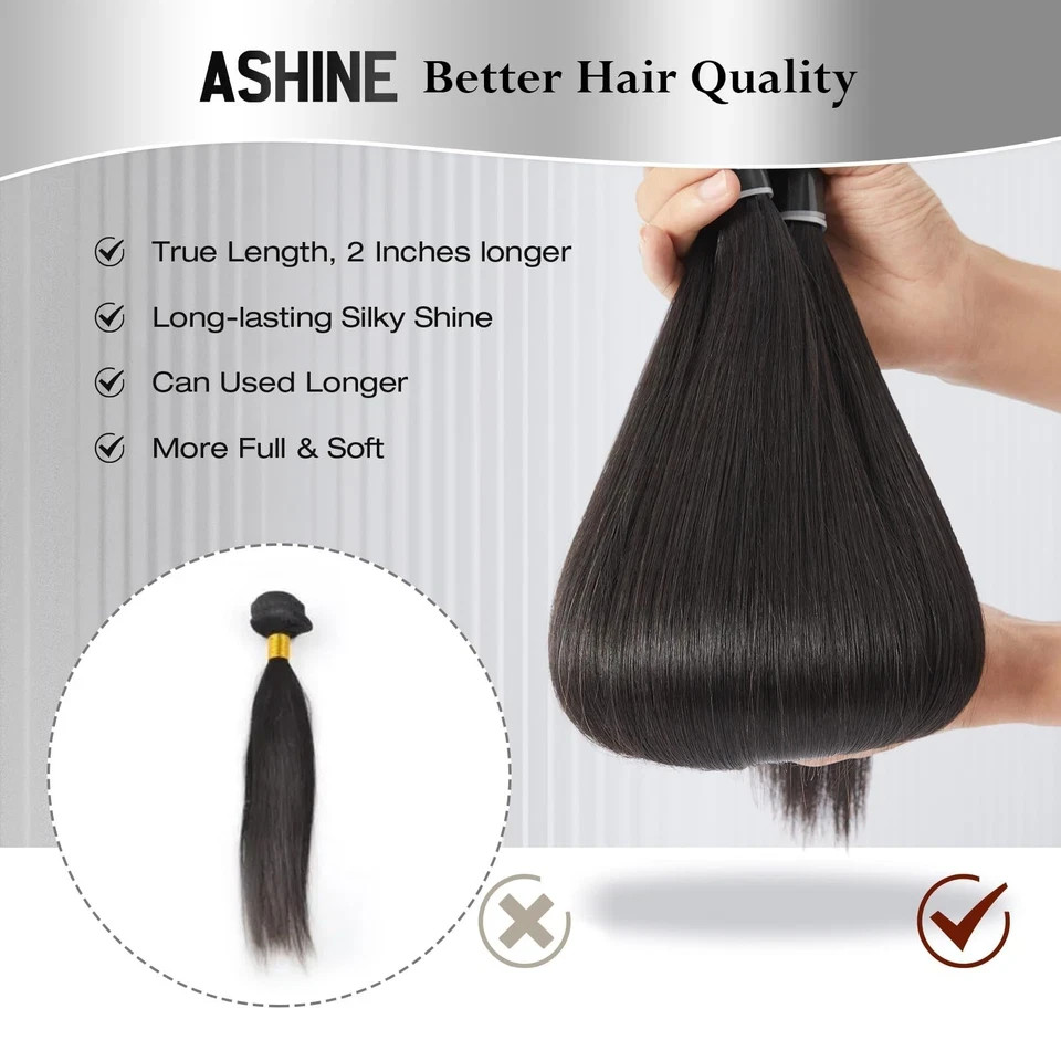 ASHINE 1B Straight Human Hair 18″ Raw Cambodian Bundle Unprocessed