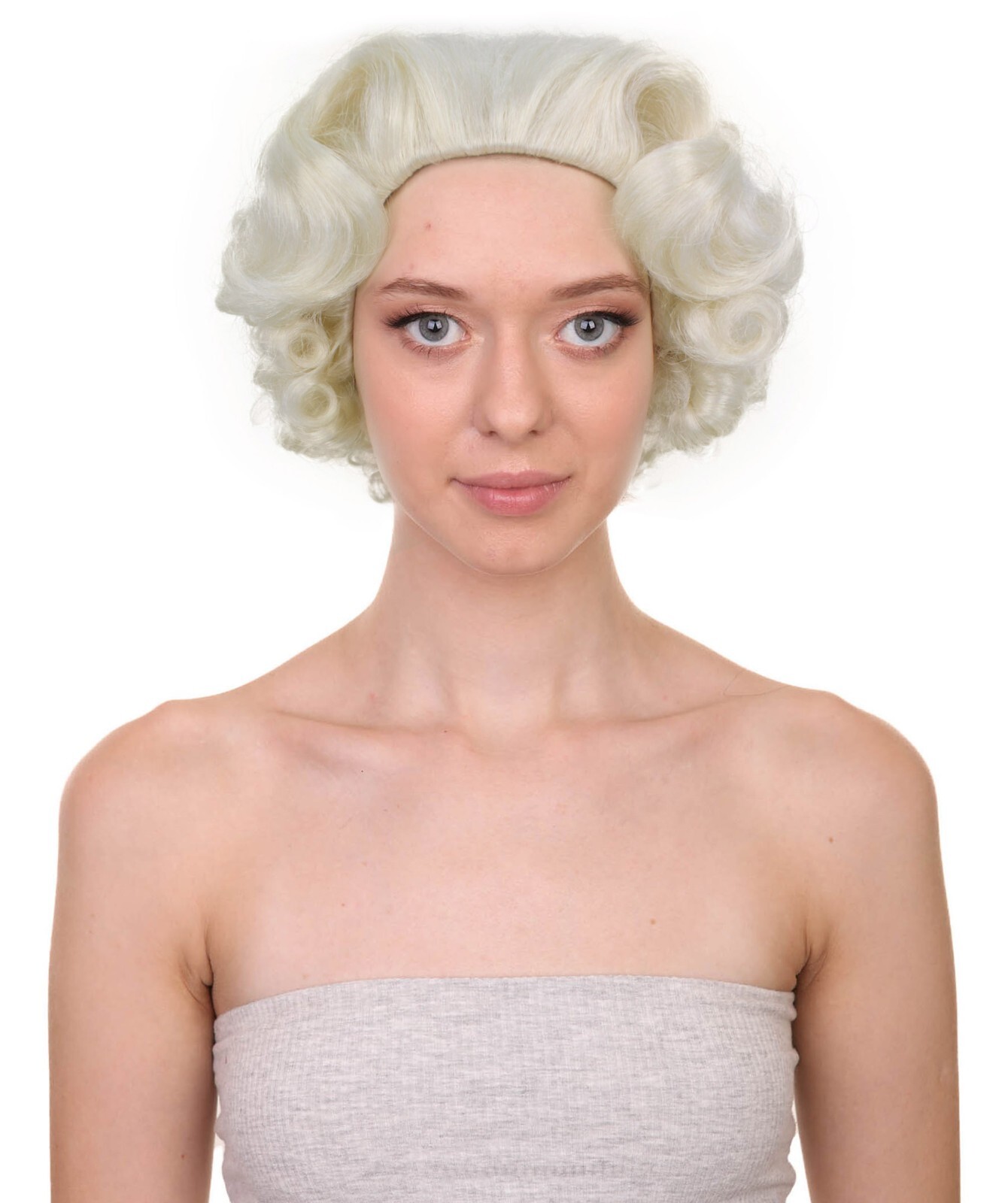 HPO Adult Women’s Short Curly Silver Grey Queen Wig, Capless Cap Design HW-7057