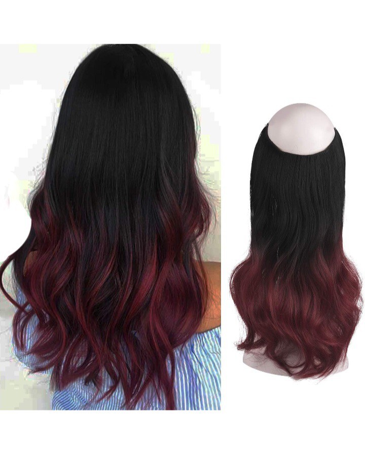 ✂️Feshfen Hair Extensions, Ombre Black Burgundy Halo Style 18in Hidden Crown
