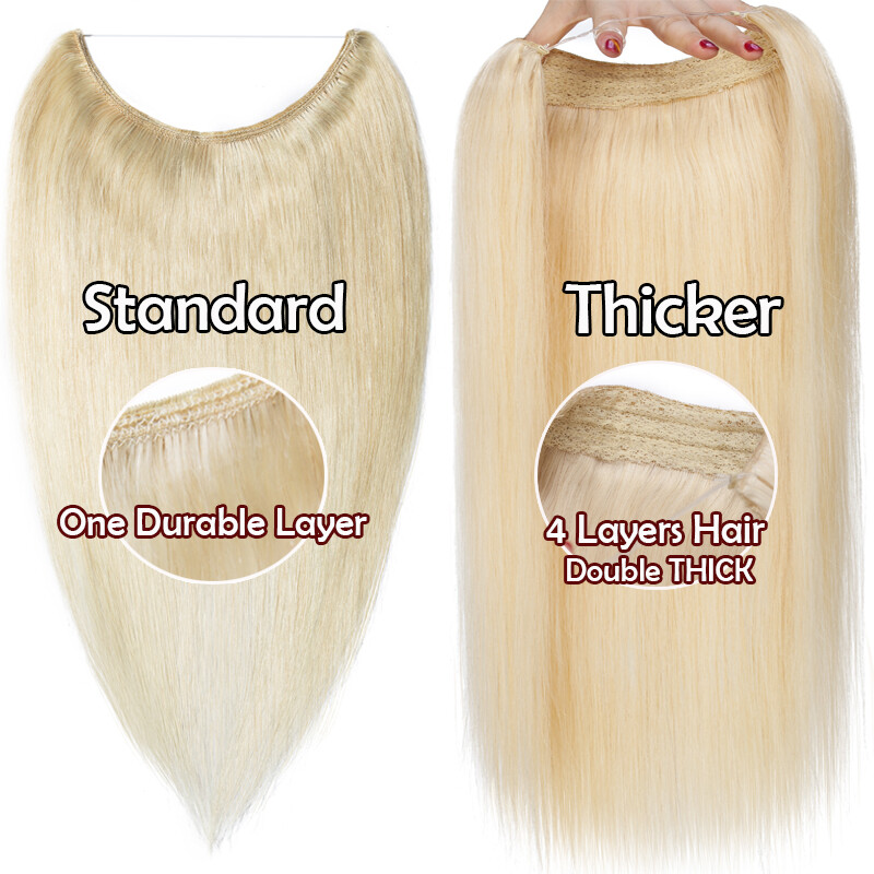 Thick Hidden Wire In 100% Remy Human Hair Extensions One Piece Wavy BLONDE