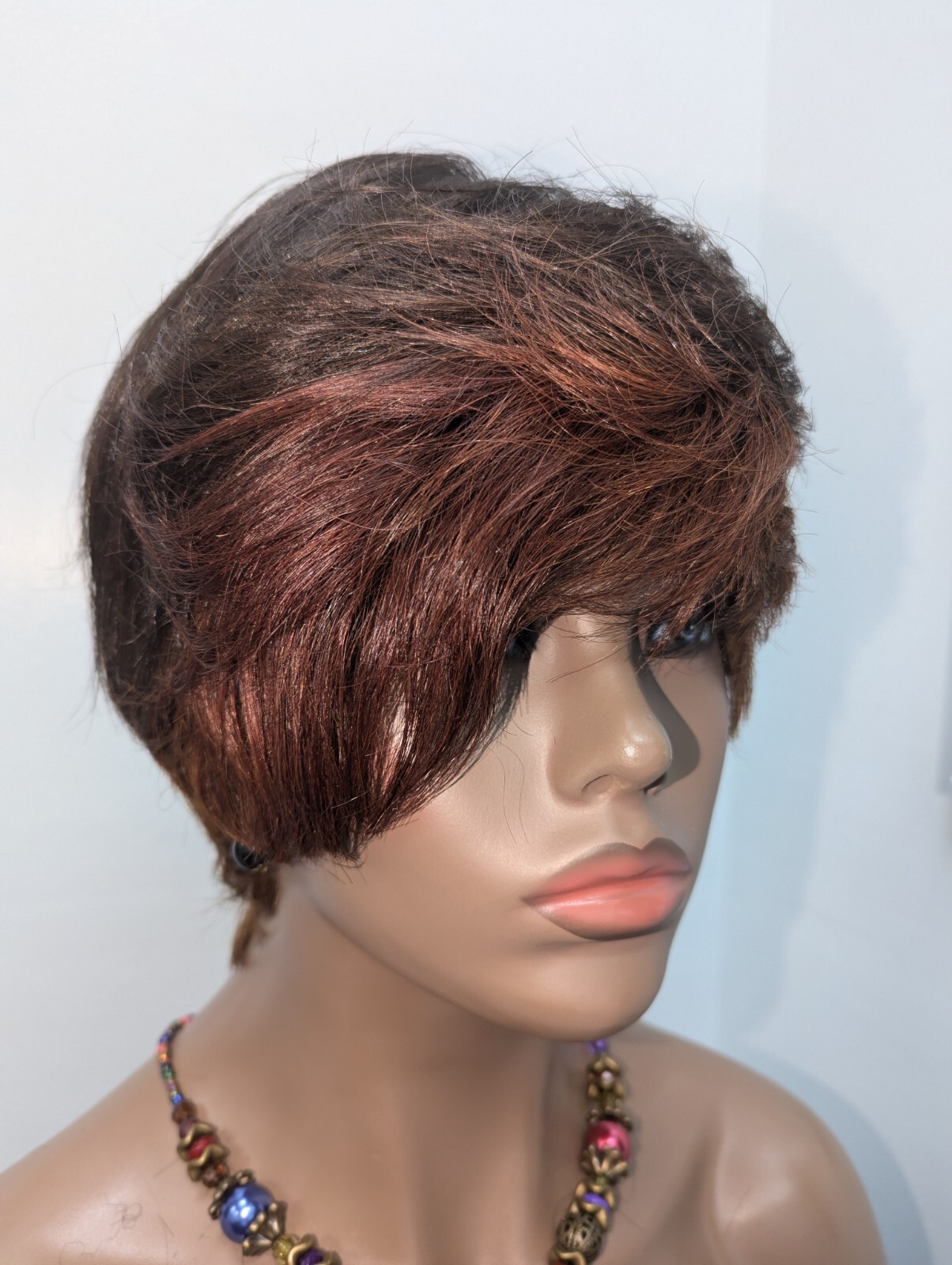 Asymmetrical 100% Virgin Chinese Full Cut Lace Wig Color Brown Highlight Arburn