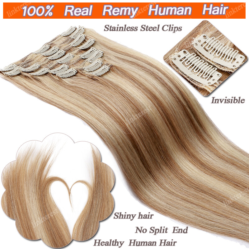 7pcs 15″ 18″ 20″ 22″ Clip In Remy Real 100% Human Hair Extensions Full Head N206