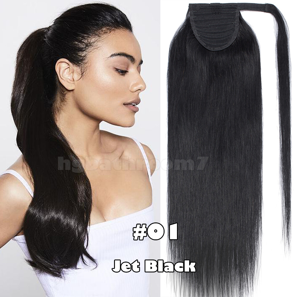 FULL Soft 100% Human Hair Ponytail Clip In Remy Wrap Pony Tail Extensions Thick