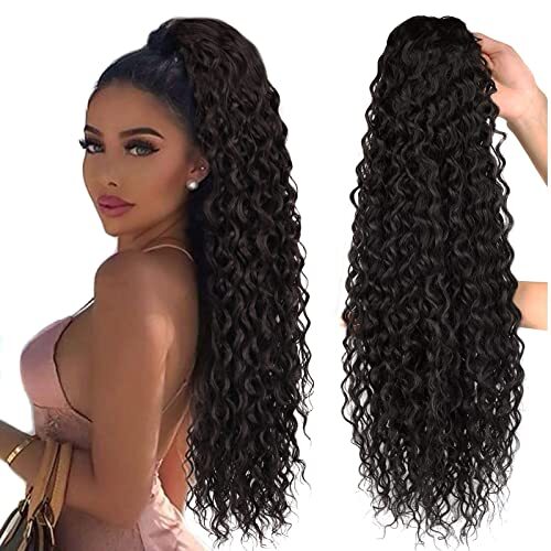 Brown Ponytail Extensions-Curly Drawstring 24 Inch (Pack of 1) #4 Curly