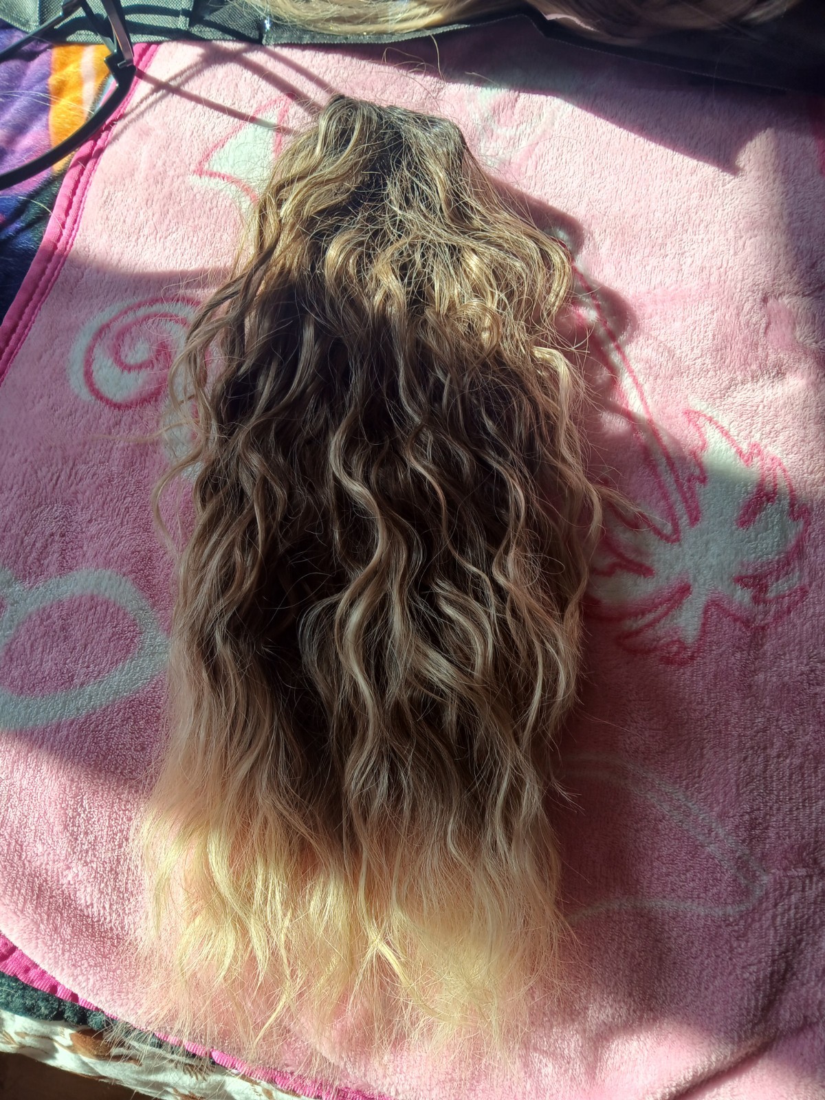 Human Hair Mix Blend Ombre Long Curly Ponytail /Wear Wet Or Dry