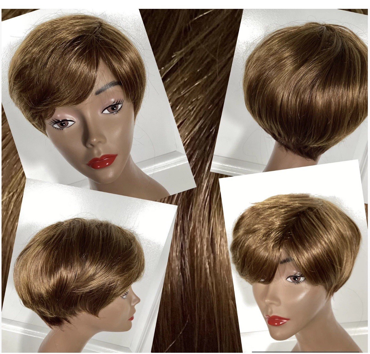 New! Short Bob Synthetic Wig Golden Brown Auburn Net Cap Adjustable M-2