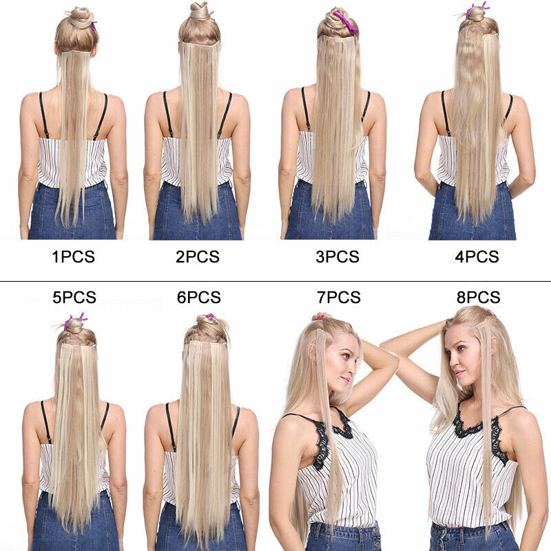 Full Head Set Clip In Hair Extensions Long Soft 100% Real Natural as Human Ombre