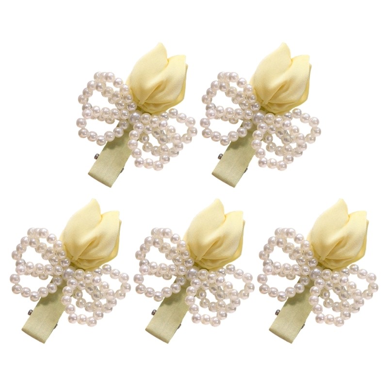 Flower NonSlip Side Hair Clip Pearls Tulips Handwoven Fabric Head Accessory