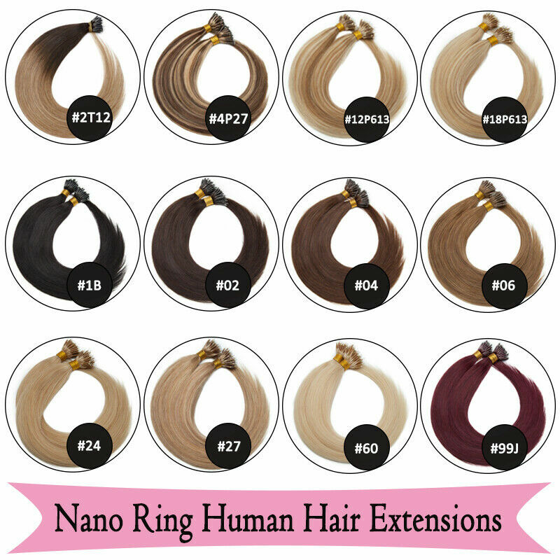 Nano Ring Tip Real Human Hair Extensions Micro Loop Links Beads Bonded Strands