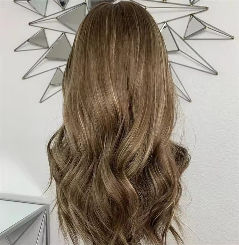 Balayage Ash Blonde Brown Highlight 100% Human Hair Wigs Full Lace Front Wigs