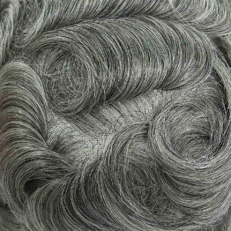 Full French Lace Toupee For Mens Human Hair Replecement System Hairpiece Grey