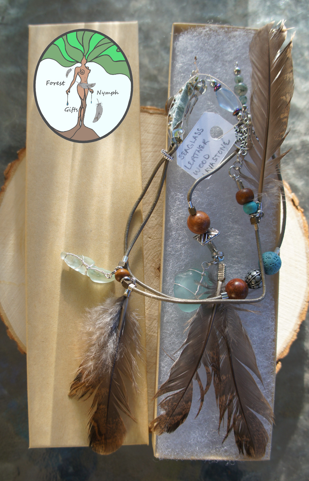 Boho Hair Extension Barette Clip-on Feather Leather Blue Silver