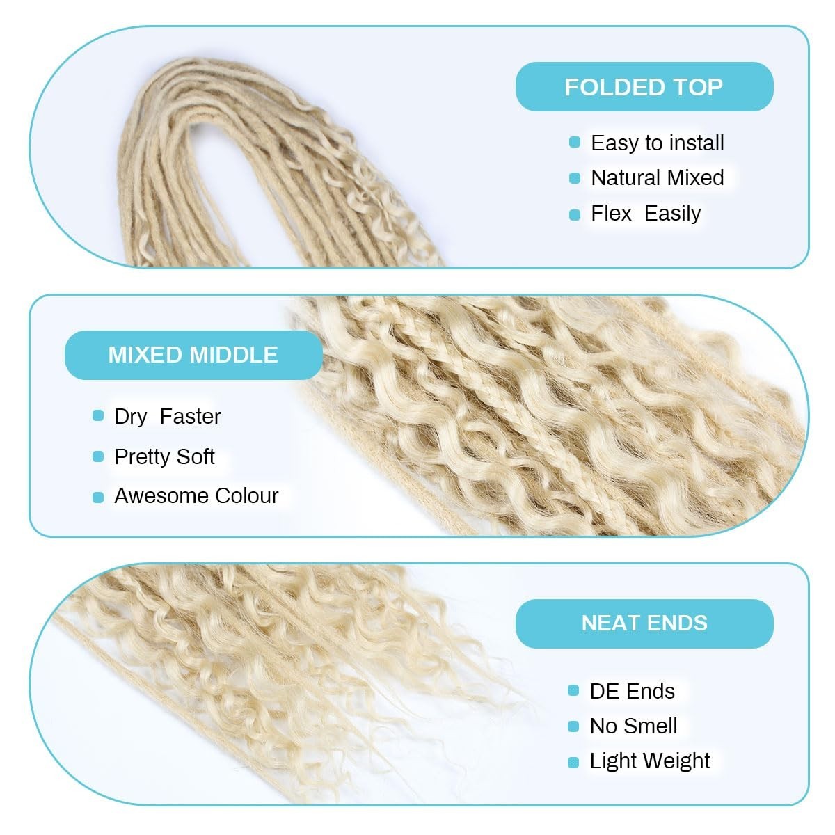 Unique Style Double Ended Dreads Extensions Set – 24″ Blonde;