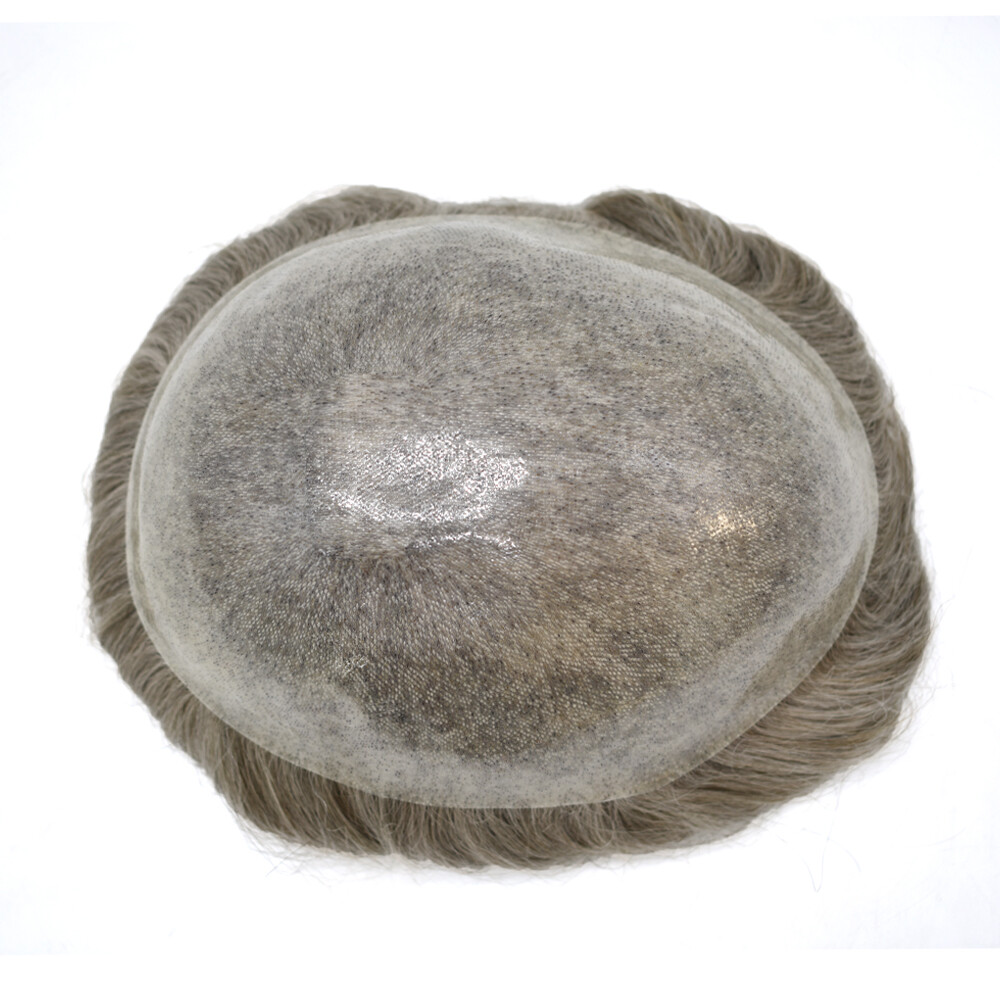 Mens Toupee Human Hair Piece Full Poly Thin Skin Men Hair Replacement Systems