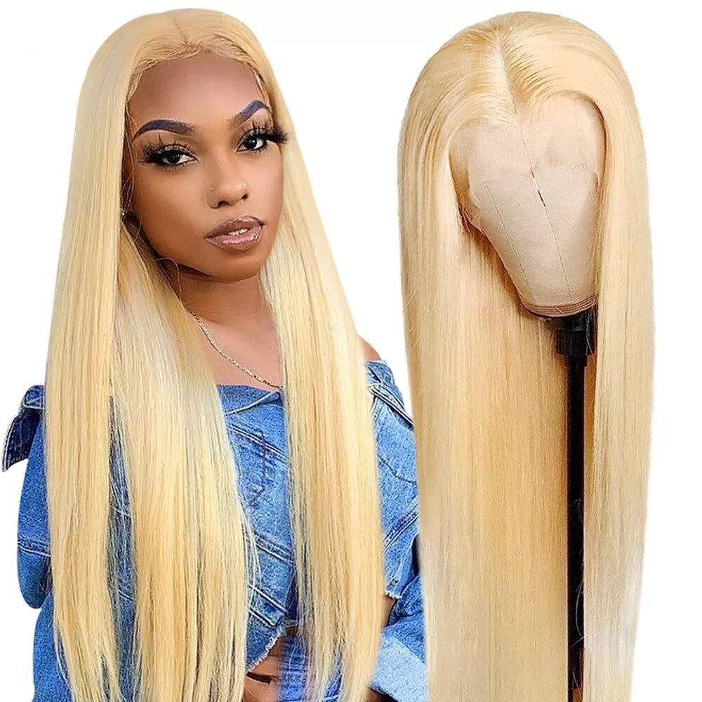 24″ Light Blonde Silk Base Full Lace Wig Remy Human Hair Silk Top Lace Wig #613