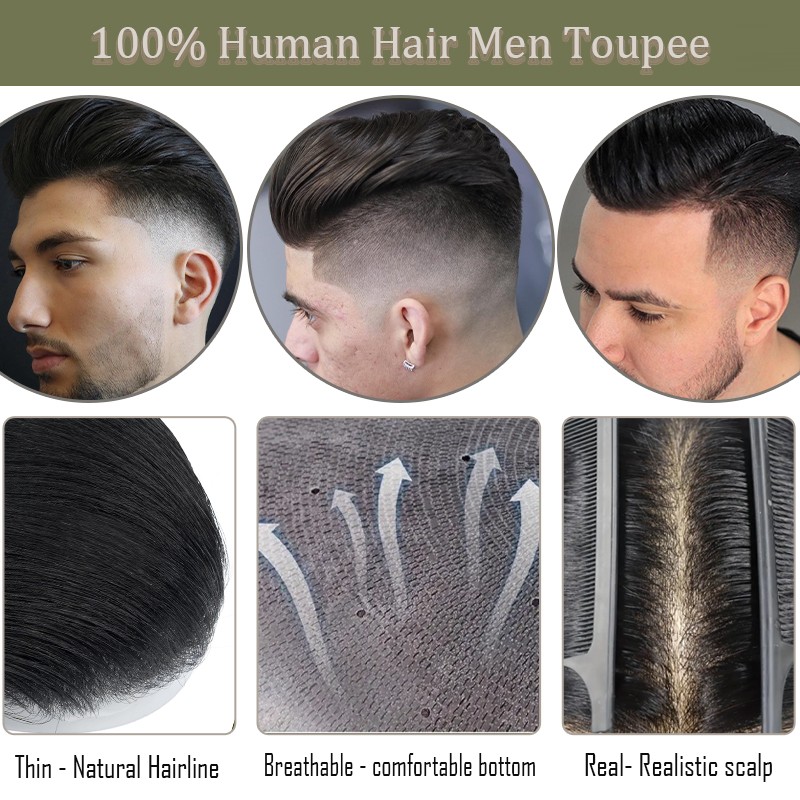 Mens Hair Replacement Ultra Thin Skin Toupee All Colors Hairpiece PU System Wigs