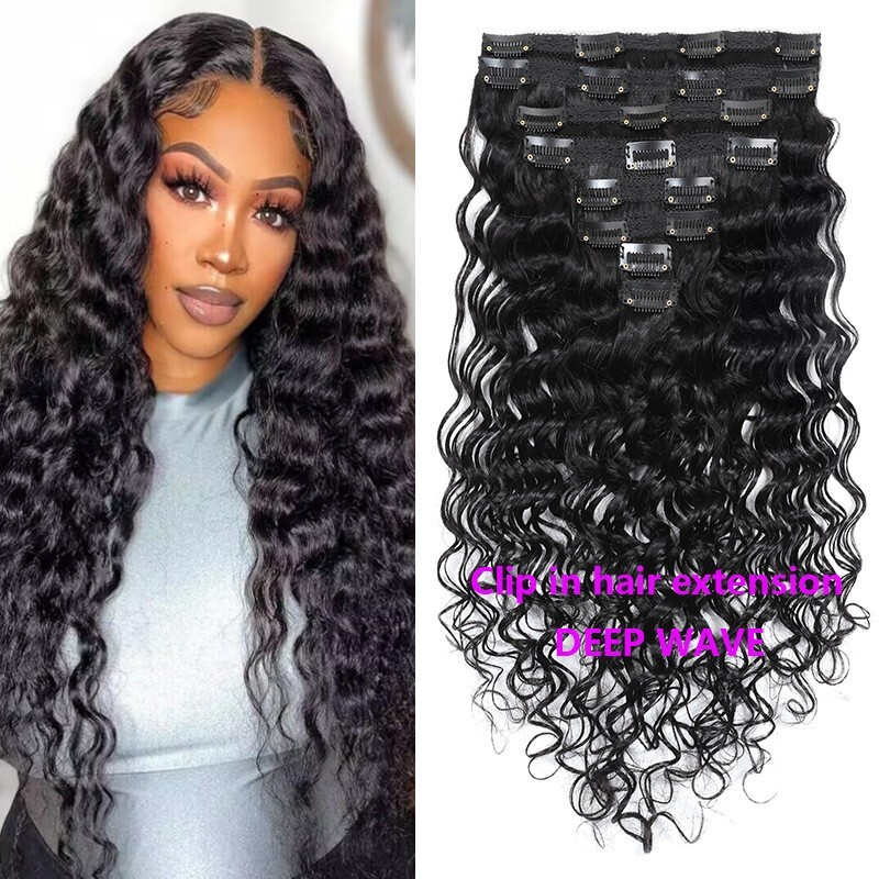 8pcs/Set Brazilian Deep Wave Human Hair Clips In Hair Extensions for Black Women