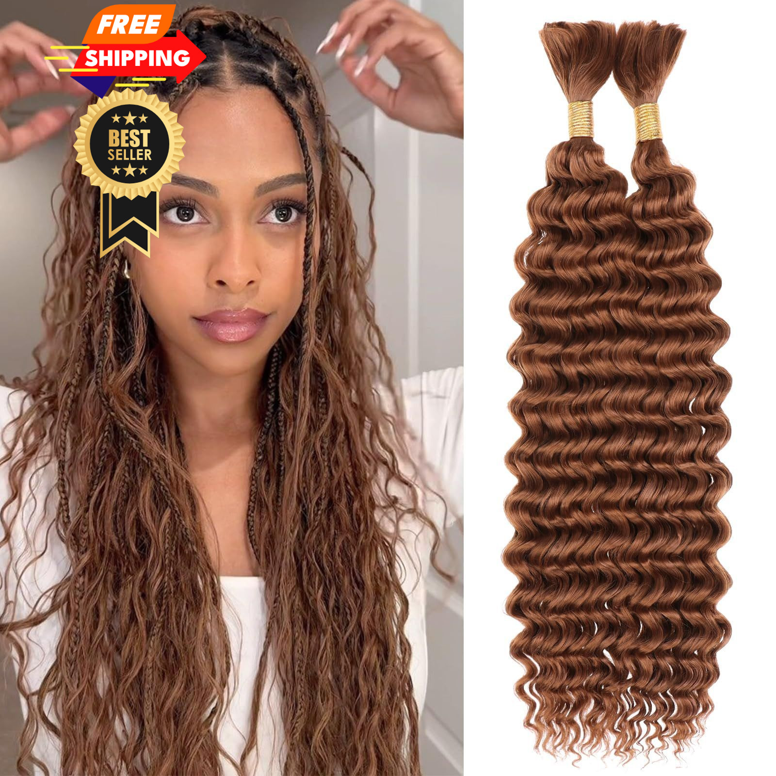Leeven Braiding Hair for Boho Braids 18 18 Inch (2 Bundles), 30-Deep Wave