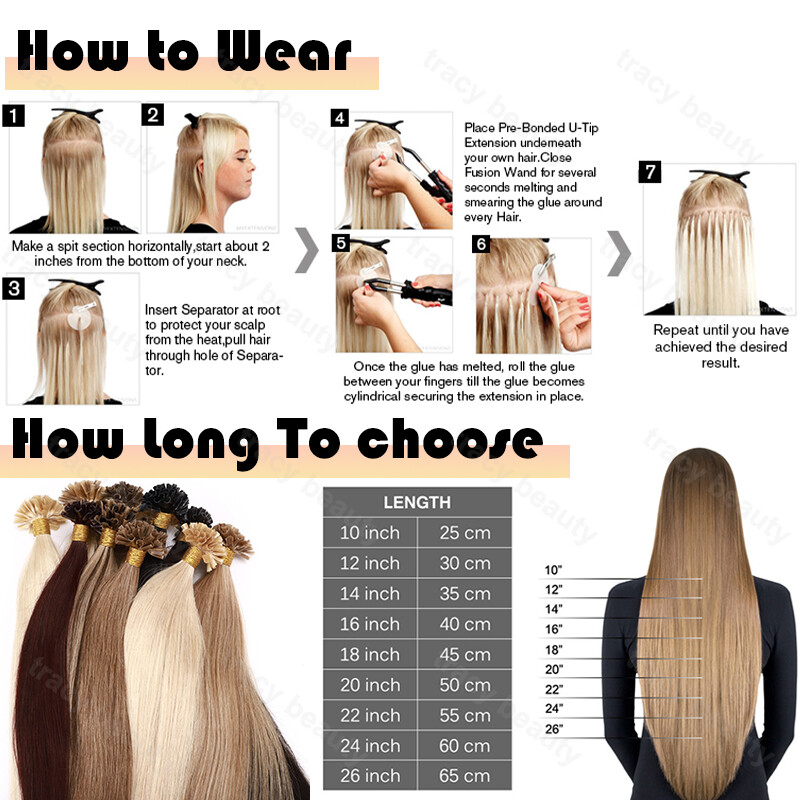 20-24Inch 100g Keratin Nail U Tip 100% Remy Human Hair Extensions Pre-Bonded US