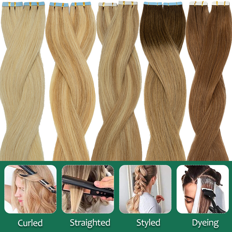 Seamless Tape In Skin Weft 100% Human Hair Extensions Real Remy Hair 40Pieces