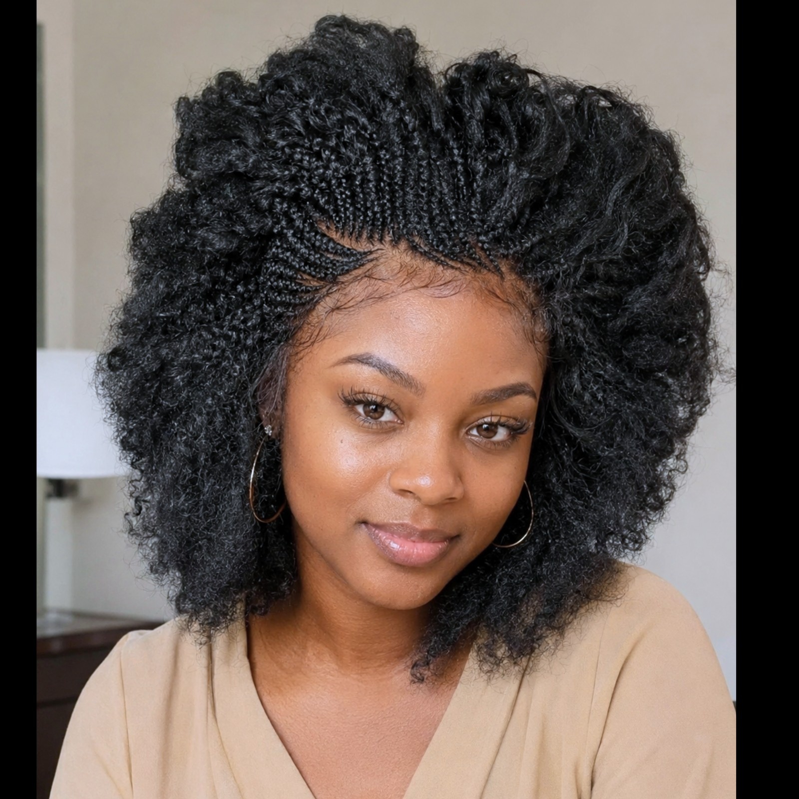 Braided Wig Short Afro Kinky Black Lace Front Glueless Baby Hair 4″ Handmade NWT
