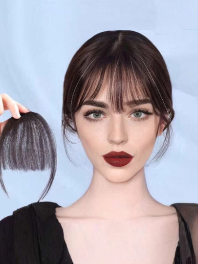 Clip In Synthetic Fiber Front Bangs With Sideburns, Black