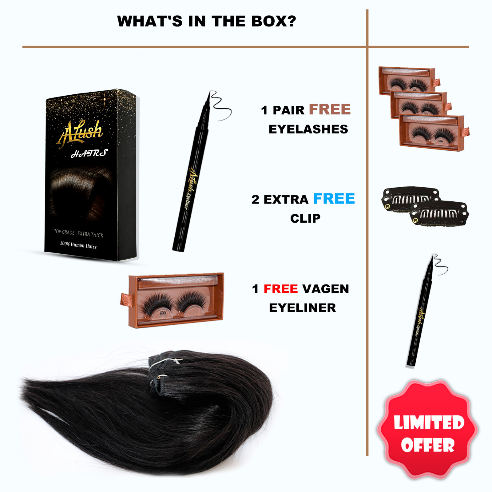 Real Human Hair Clip in Hair Extensions, Unprocessed & 100% Handmade Pure 100g