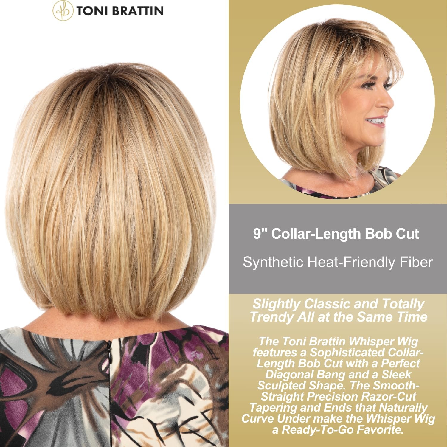 Toni Brattin Whisper Wig – Dark Brown Collar-Length Sculpted Bob COLOR IN PHOTOS