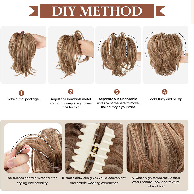 Bendable Claw Clip Ponytail Messy Bun Hair Piece Short Updo Extensions Natural