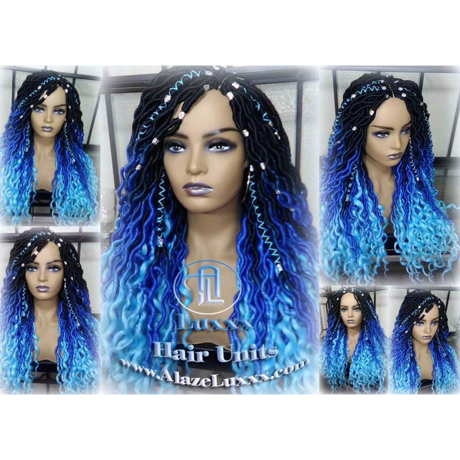 Blue Ombre Goddess Faux Locs Dreadlock Wig Mermaid curly boho bohemian