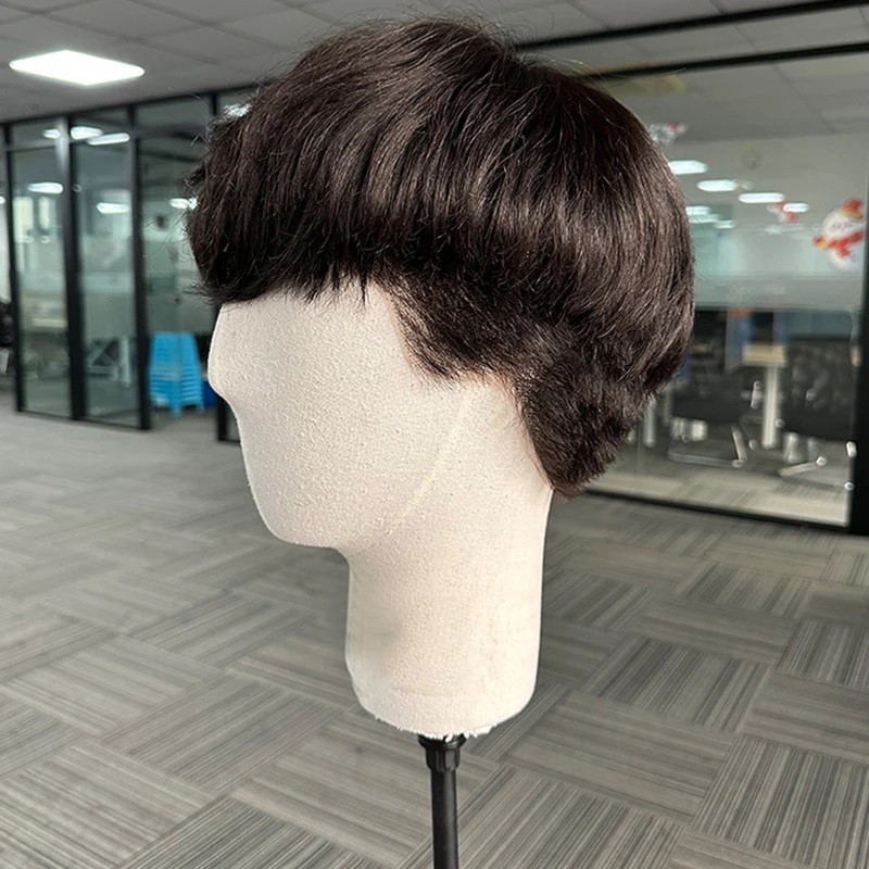 Side Fringe Hairstyle Male Wigs Human Hair Full Lace Wigs For Men Short Bob Cut