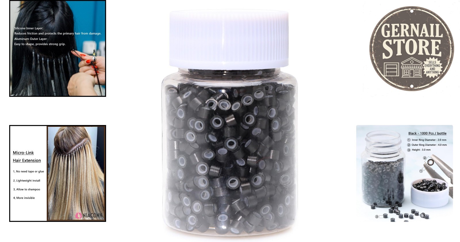 1000pcs 4mm Silicone Lined Hair Extension Beads – Heat-Resistant & Safe