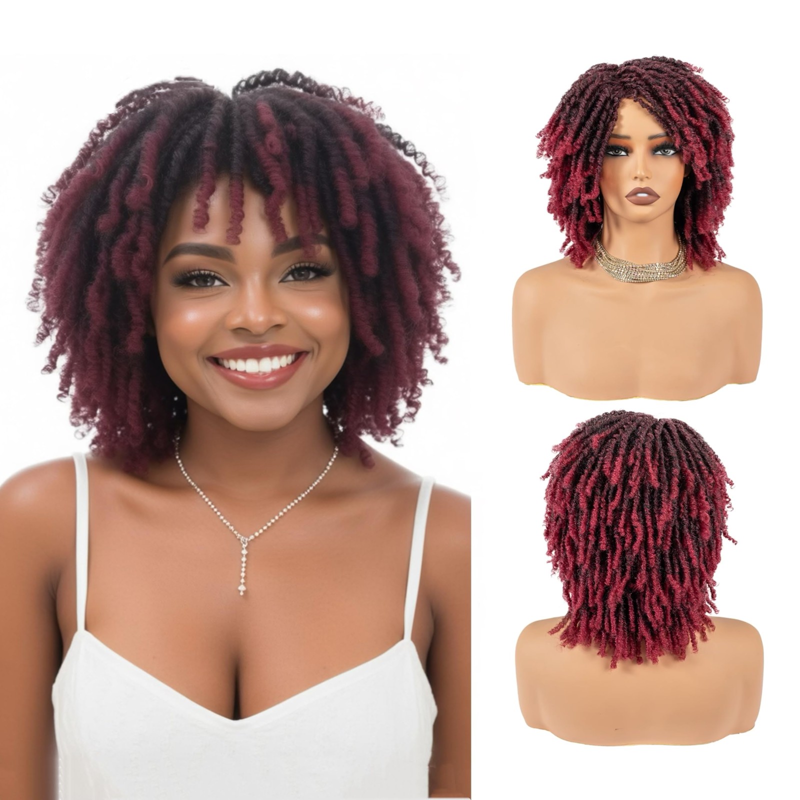 Short Dreadlock Wig Ombre Burgundy Wine Red T 1B/99J Synthetic Afro Twist