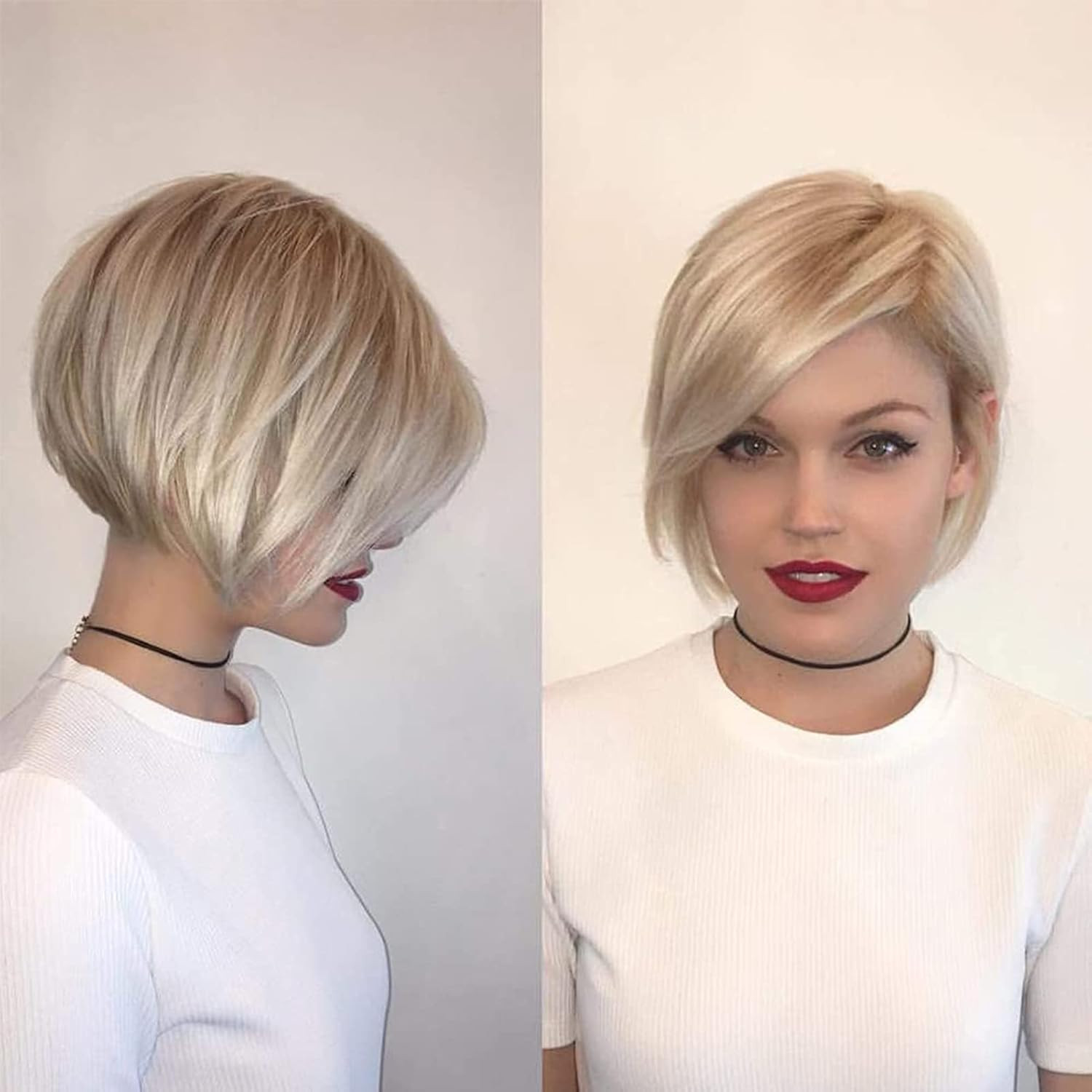 Layered Short Blonde Bob Wigs for White Women Chin Length Ash Blonde Side Part P