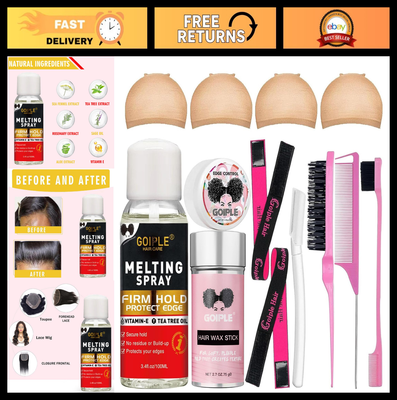 Lace Melting Spray Glue-Less Hair Adhesive for Wigs & Extensions, Strong Hold