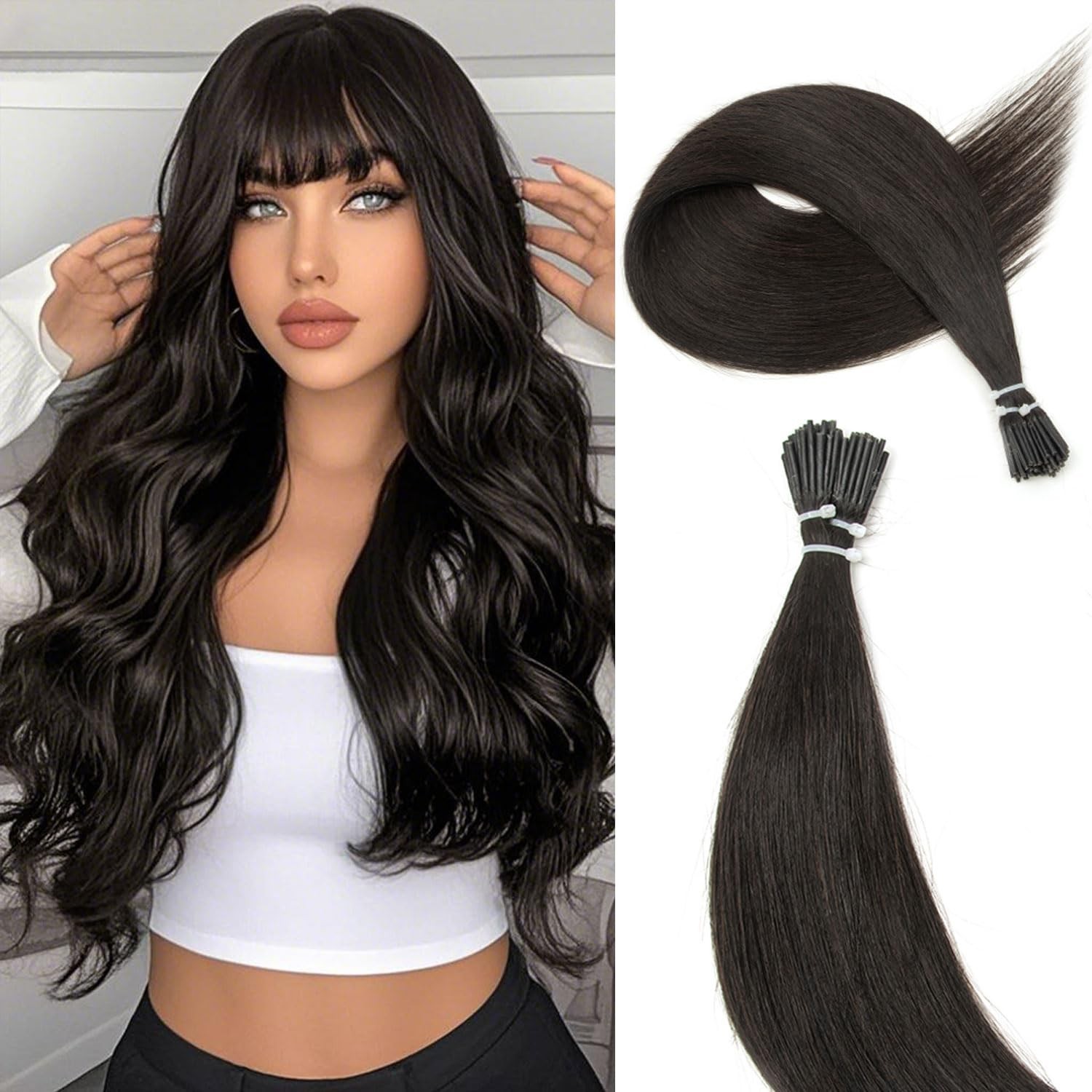 Boymia 14 Inch I Tip Hair Extensions #1B Natural Black 50strands 10… Fast Ship