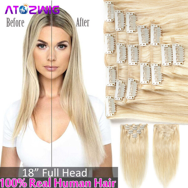 Full Head Clip In Human Hair Extensions Straight Remy Real Hair 7 Pcs/Set 70G