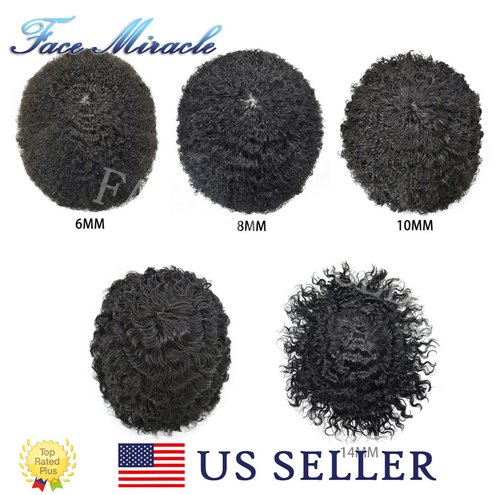 Afro Curl Toupee for Black Men All Poly Mens Human Hairpiece Black Men Hair Unit