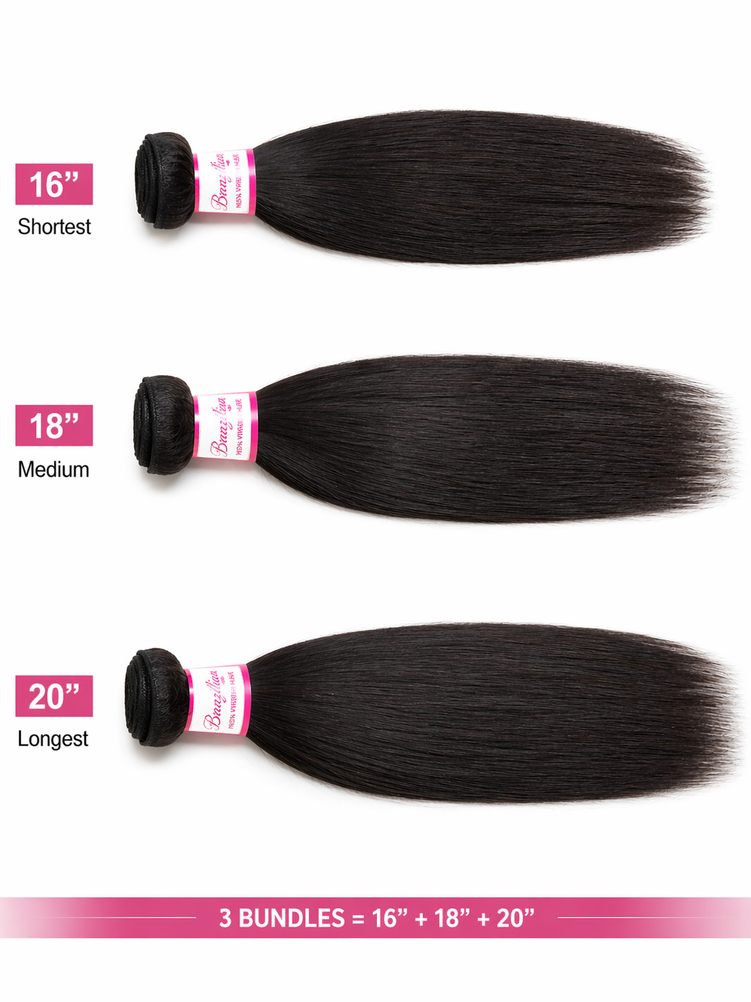 3 Bundles 300g Total Brazilian Virgin Human Hair Weft 16 18 20 Straight