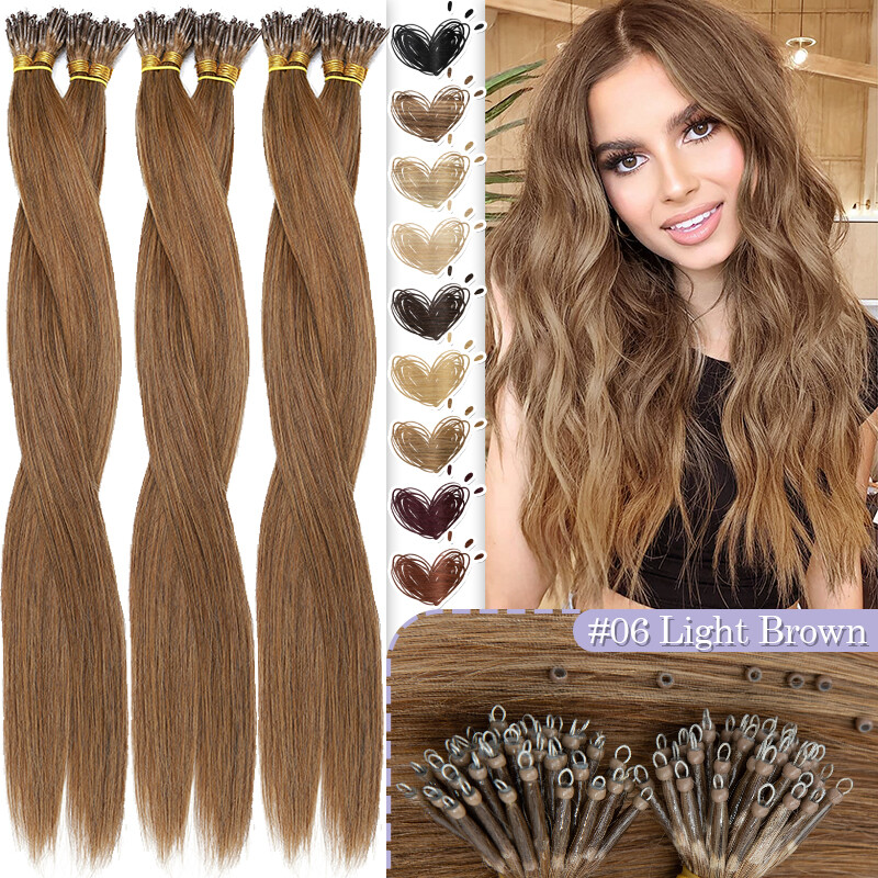 50/100G Nano Ring 100% Human Hair Extensions Micro Loop Beads Real Remy Hair