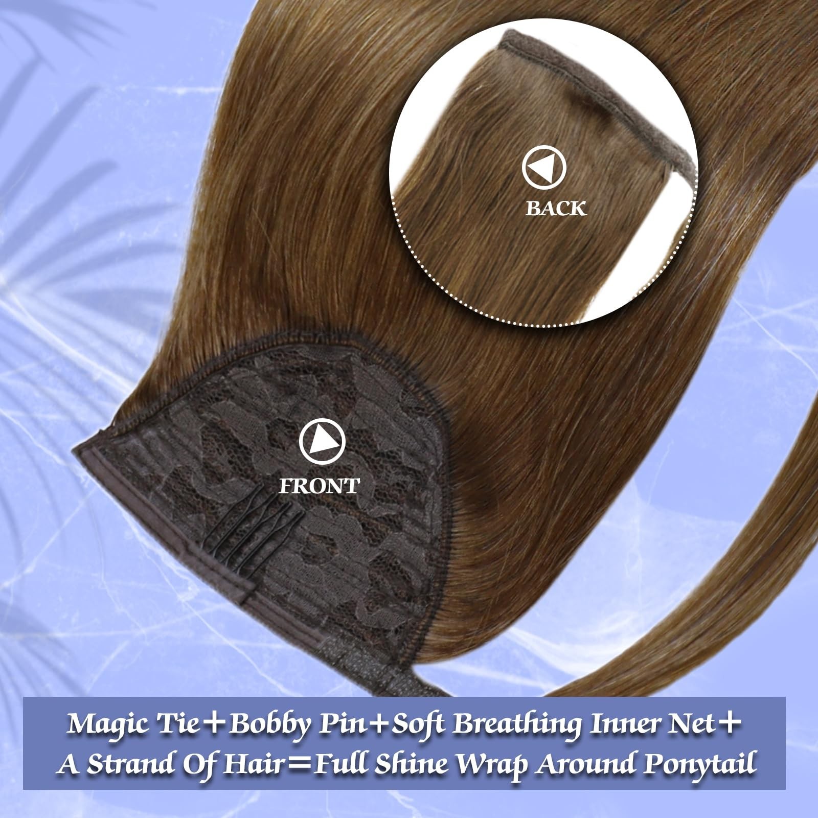 Real Hair Ponytail Extensions Clip-In 20″ Medium Brown Straight 80g – Natural Lo