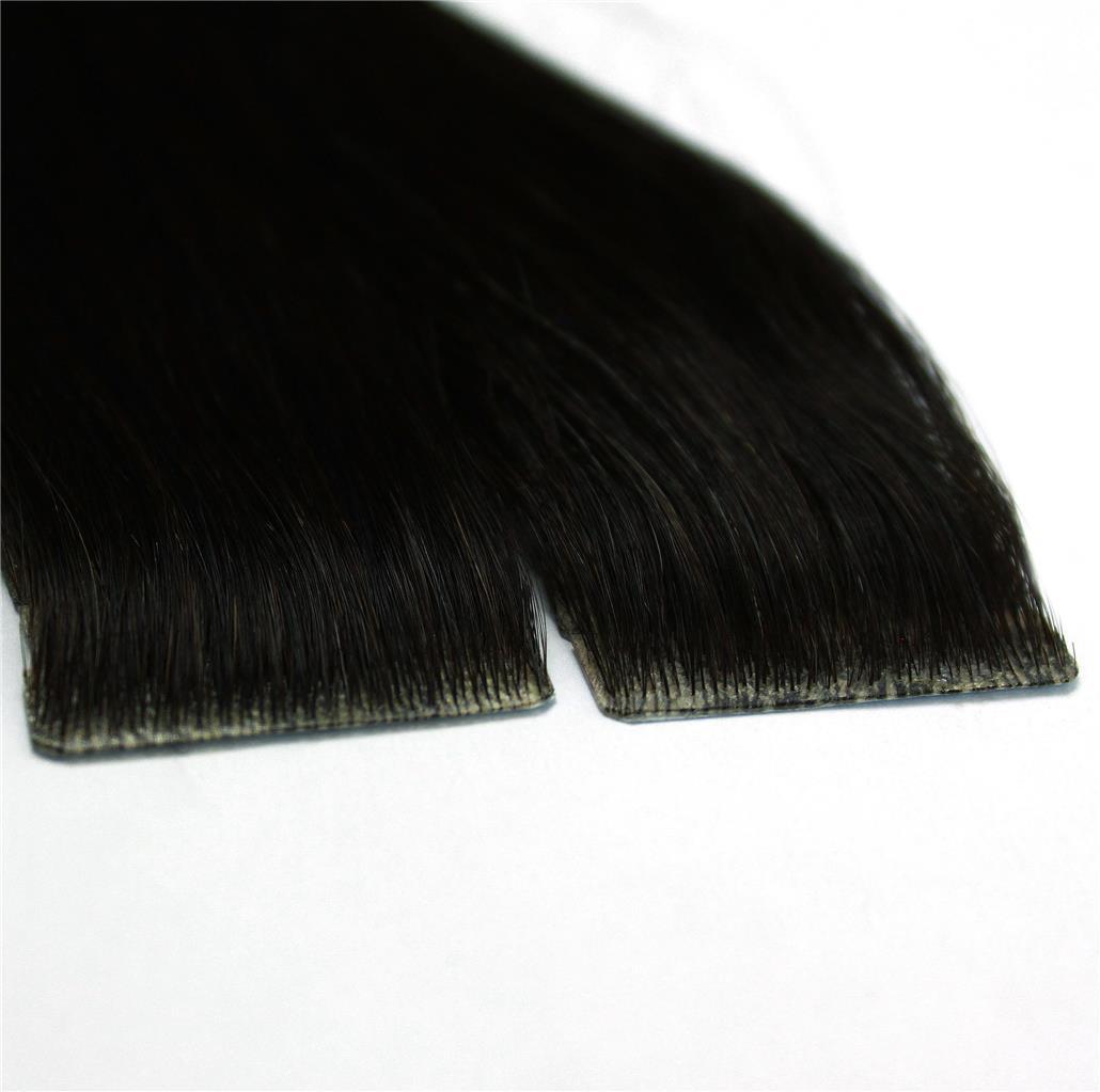 Tape In PU Machine Injected Invisible Seamless Remy Human Hair Extensions Black
