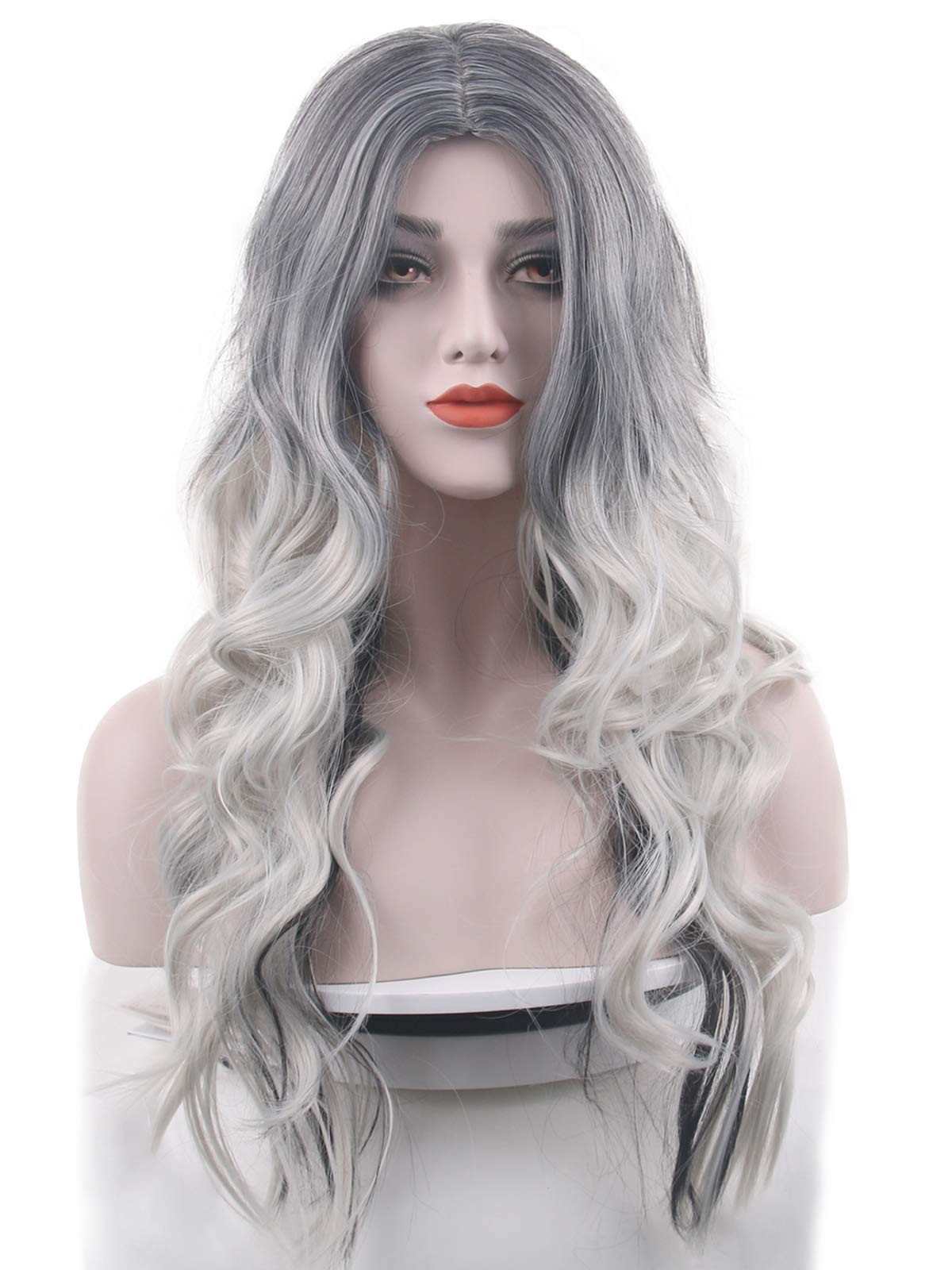 Beautyself Silver Grey Costume Wigs for Women Halloween Curly Long Wavy Fashi…
