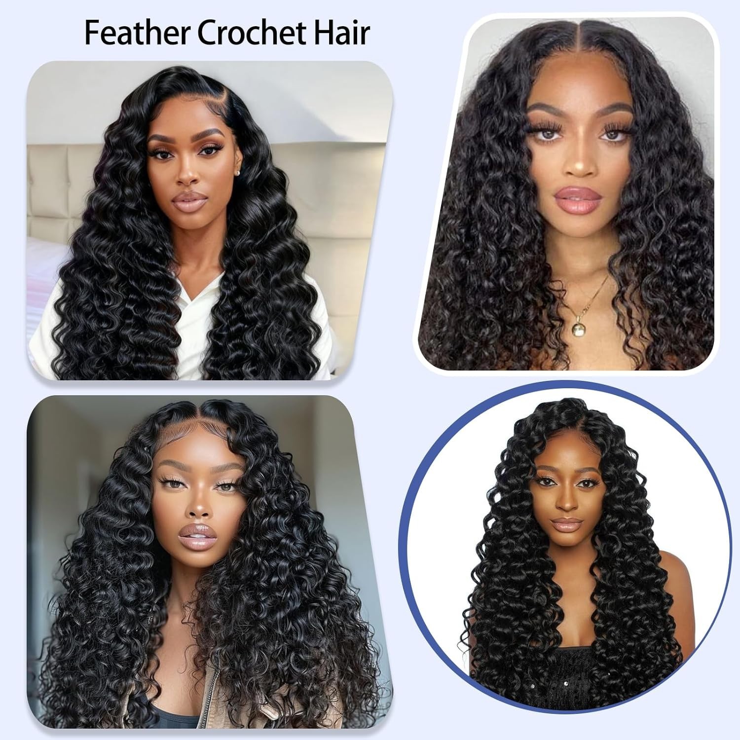 16 Inch Deep Wave Crochet Hair – 180g Pre-Looped Feather Tip for Natural Style